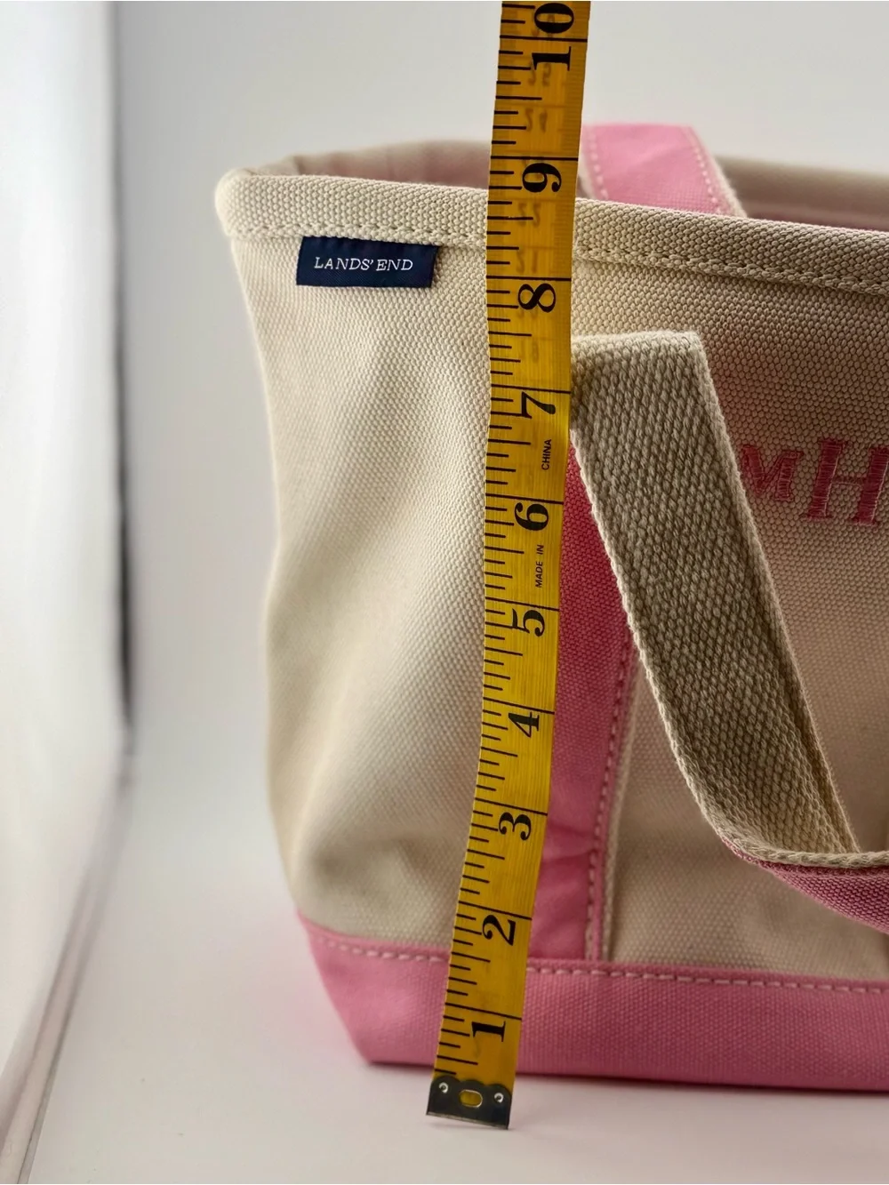 Lands' End Mini Canvas Tote with Pink Trim Pre-owned
